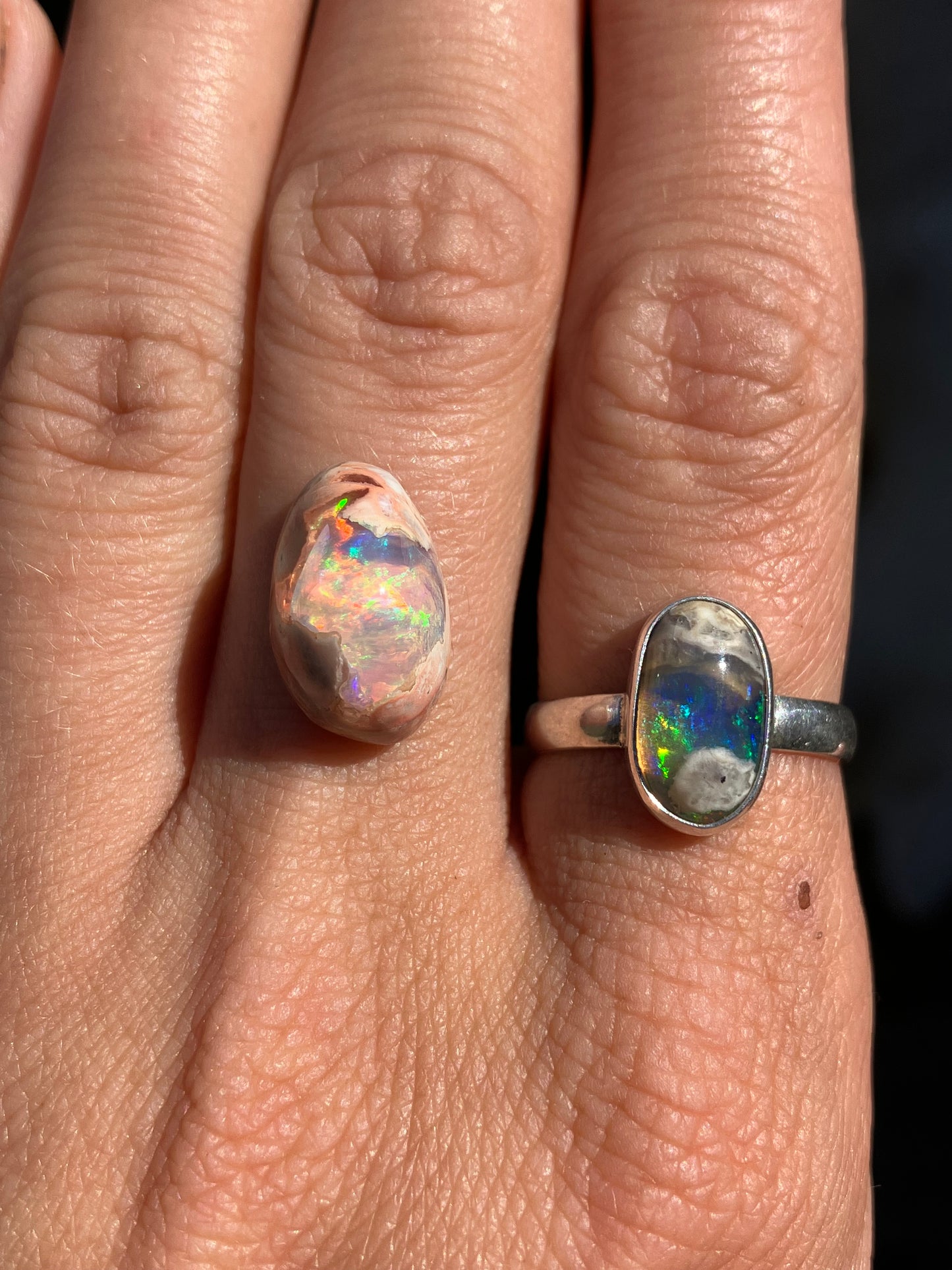 Ópalo Arcoiris Pastel Mexicano Anillo Personalizable