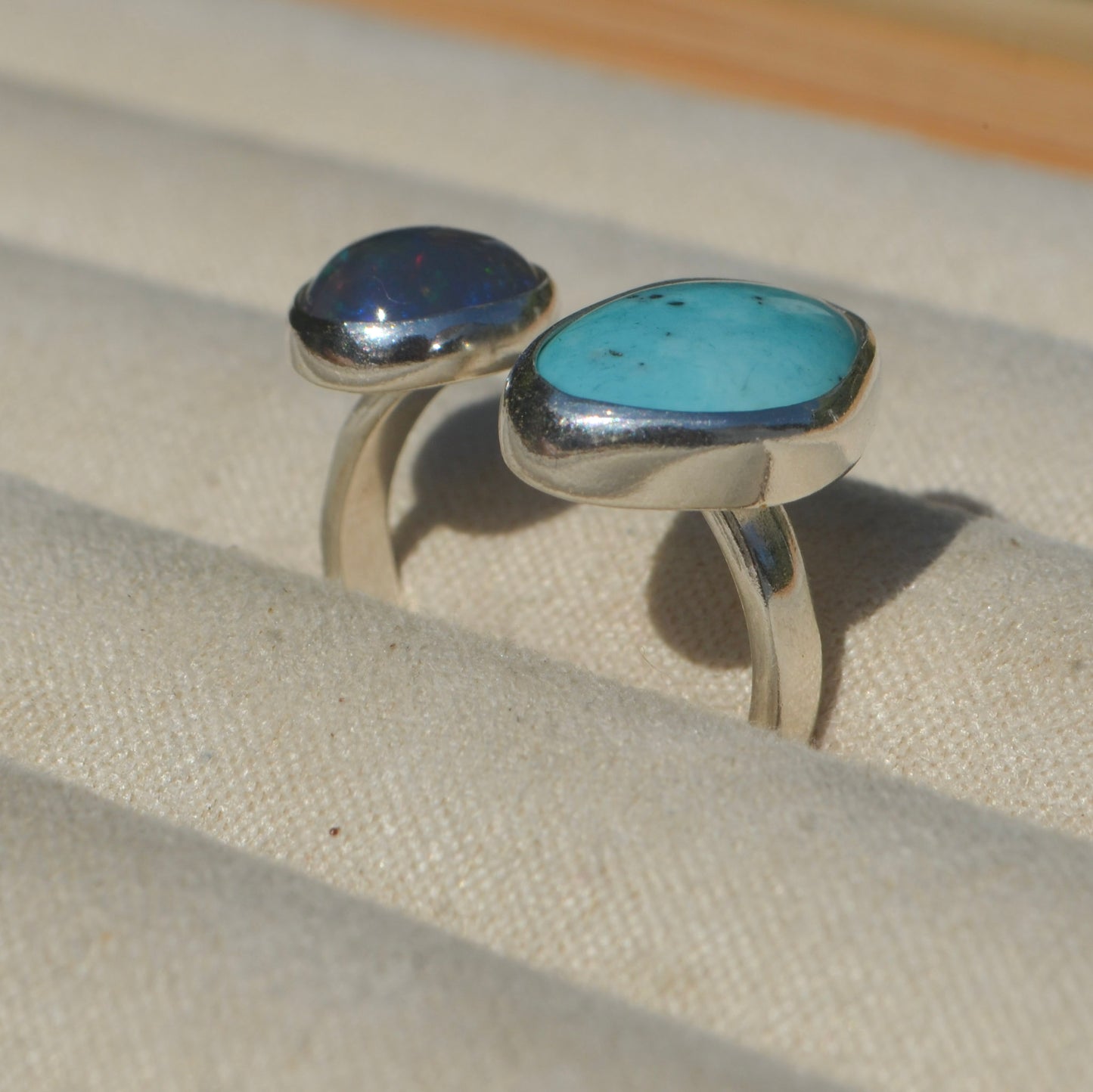 Anillo DUAL Ajustable con Opalo y Turquesa