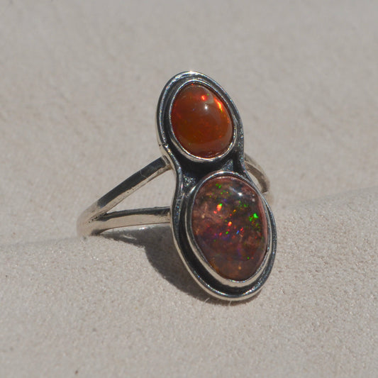 Anillo Doble Aura con Opalos mexicanos