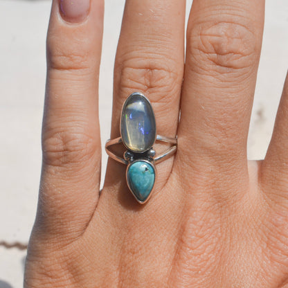 Anillo con Turquesa y Ópalo mexicano