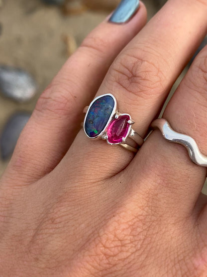 Anillo de Opalo hondureño y Turmalina Rosa UNION