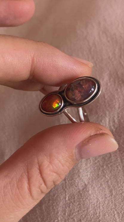 Anillo Doble Aura con Opalos mexicanos