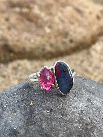 Anillo de Opalo hondureño y Turmalina Rosa UNION